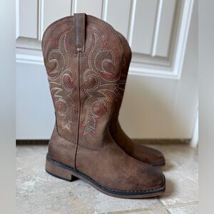 SheSole Brown Embroidered Women's Cowgirl Boots, Square Toe